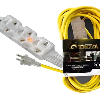 EXTENSION TRANSPARENTE SILICONEADA CON TRES TOMAS "TROYA" CABLE AMARILLO 5 MTS CJX25