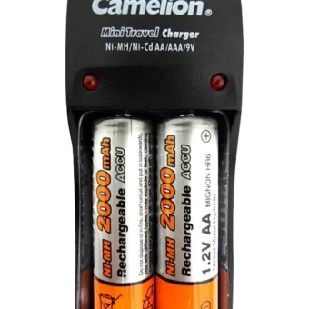 CARGADOR DE BATERÍAS CAMELION INCLUYE PILAS RECARGABLES 2XAAA
