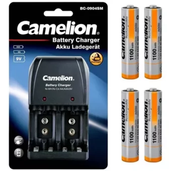 CARGADOR DE BATERÍAS CAMELION INCLUYE PILAS RECARGABLES 4XAAA